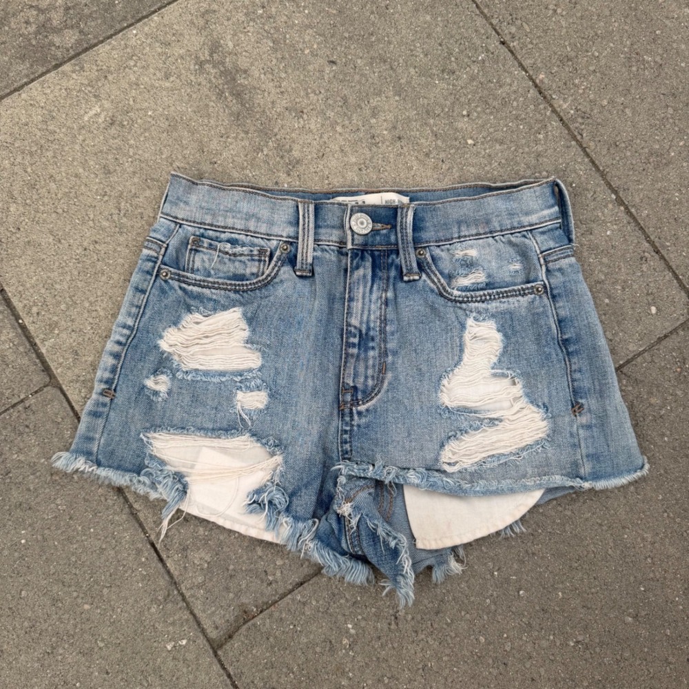 Mudd FLX Stretch High Rise Shortie Distressed Denim Cut Off Shorts Size 1